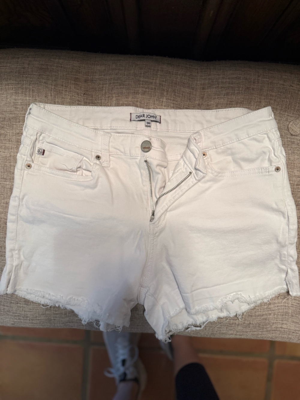 Dear John White High-Rise Denim Shorts with Zip Fly